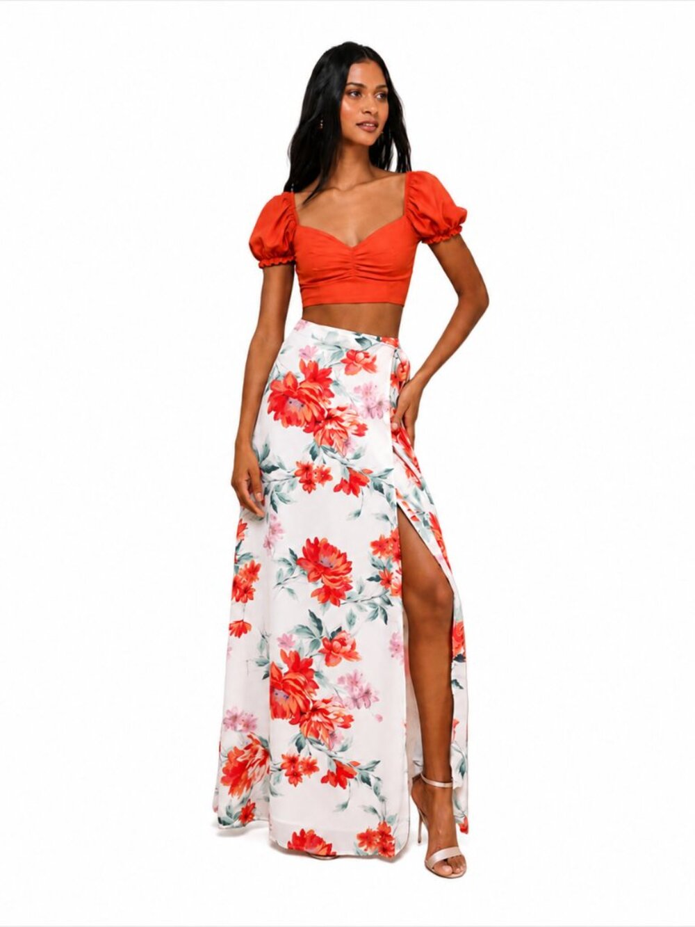 NWT Lulu's Bloom With a View White Floral Print Wrap Maxi Skirt S Small